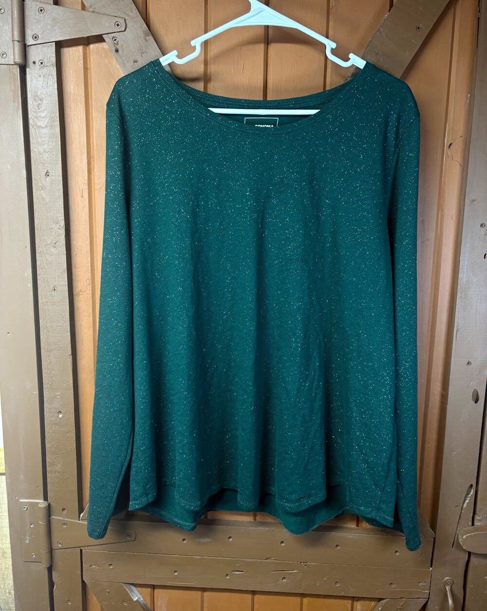 Sonoma Goods For Life The Everyday Tee women’s 2XL Green Glitter Long Sleeve Tee